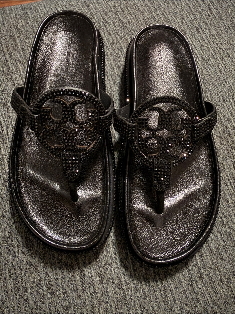 Tory Burch Black Embellished Platform Thong Sandals New!!!
